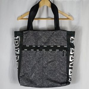 PINK Medium Gray Zipper Tote Double Front Pockets